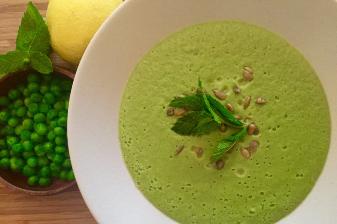 Peas create a lovely, high-protein base for this light, spring soup. (Courtesy of Embody Wellness)
