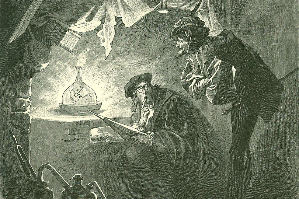 Illustration of a homunculus in a vial by Franz Xaver Simm, 1899. (Public domain)