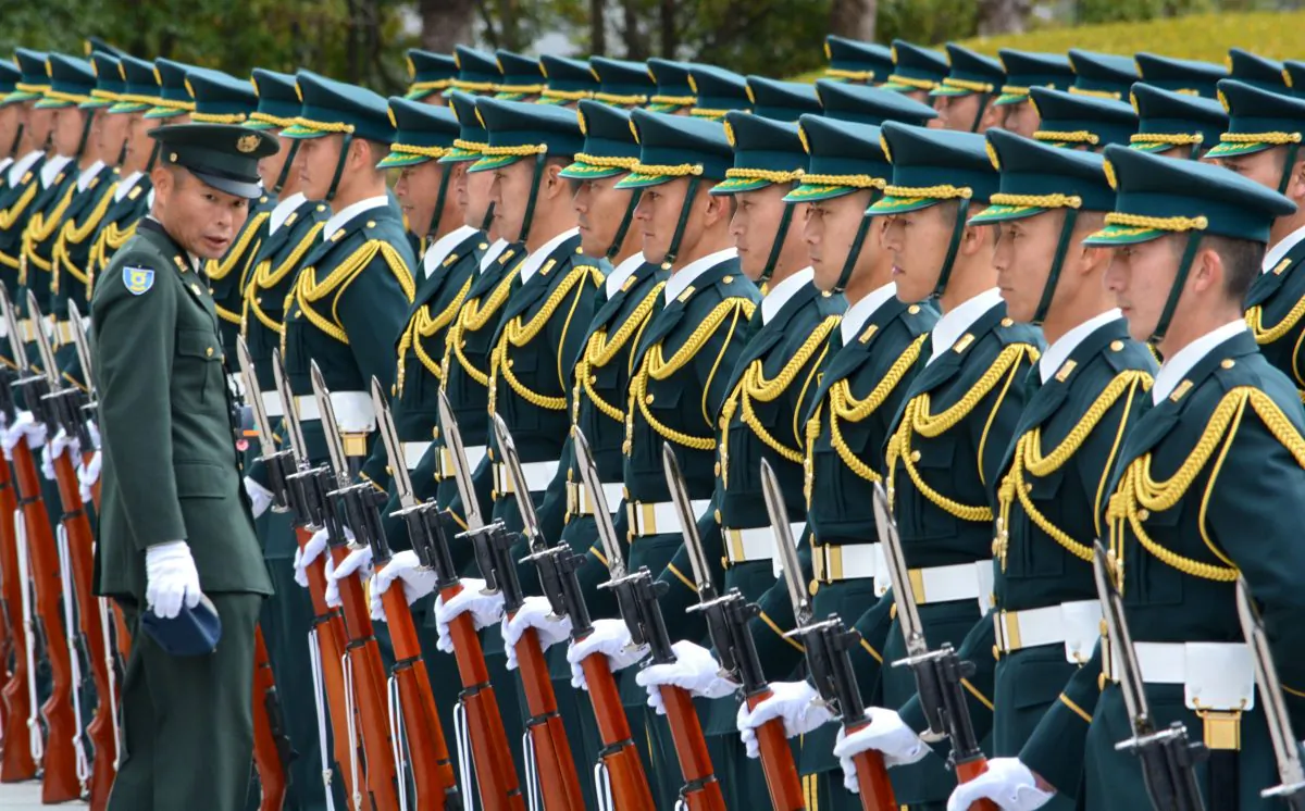Japan's Self-Defense Force honor guards prepare for a welcoming ceremony of new Defence Minister Gen Nakatani in Tokyo on December 25, 2014.  (Kazuhiro Nogi/AFP/Getty Images)