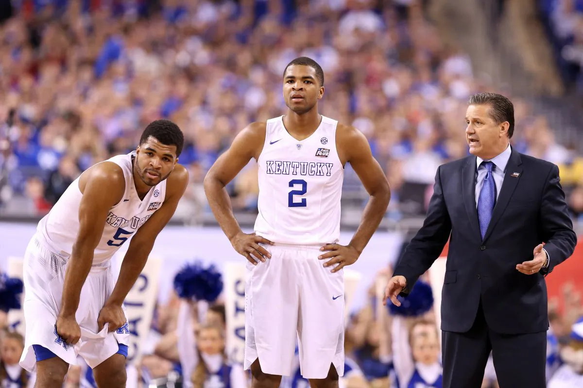 Andrew Harrison (L), Aaron Harrison (C) were two big parts of Kentucky head coach John Calipari's 10-man platoon system that helped the Wildcats all the way to the Final Four. (Streeter Lecka/Getty Images) 
