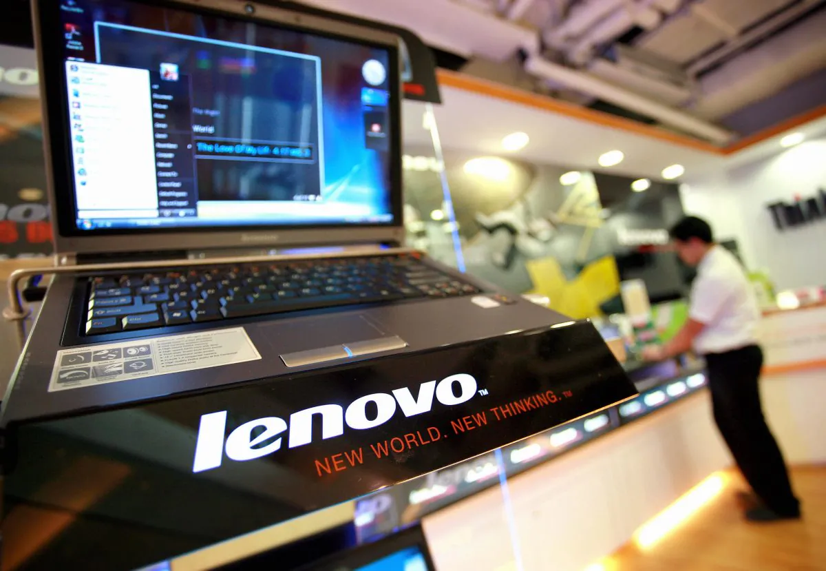 A Lenovo notebook is shown in a computer shop in Hong Kong in this file photo. (Samantha Sin/AFP/Getty Images)