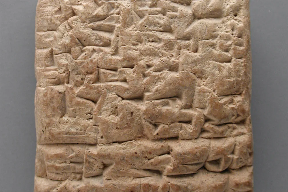 A cuniform tablet similar to this one on display at the Los Angeles County Museum of Art rails against poor customer service, a perennial problem. (Wikimedia Commons)