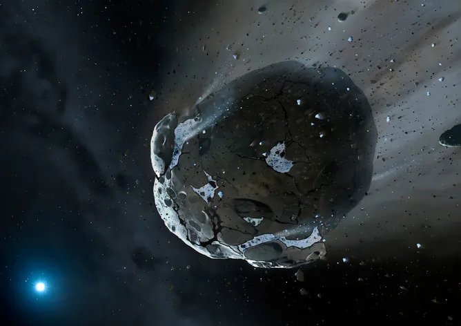 Artist’s view of a watery asteroid heading to a white dwarf star. (ESA/Hubble, CC BY)