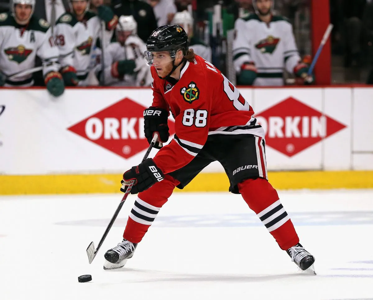 Patrick Kane of the Chicago Blackhawks in action against the Minnesota Wild in Game 1 of the Western Conference semifinal at the United Center on May 1, 2015 in Chicago. (Jonathan Daniel/Getty Images)