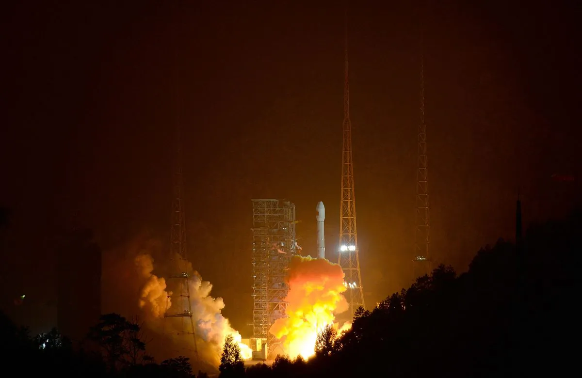 A rocket carrying a lunar probe is launched from Xichang Satellite Launch Center on December 2, 2013, in Xichang, China. The Chinese regime is developing space weapons designed to destroy or disable satellites. (ChinaFotoPress/Getty Images)