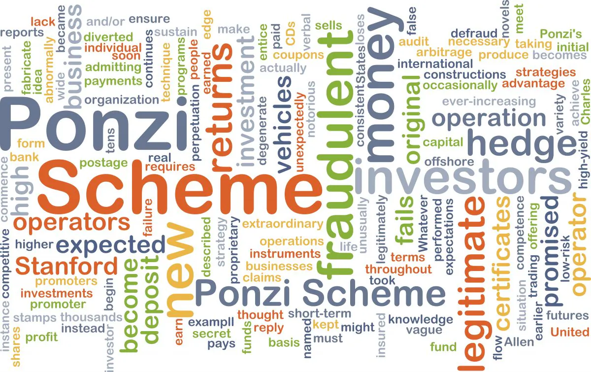 A worldcloud illustration of a Ponzi scheme. (iStock)