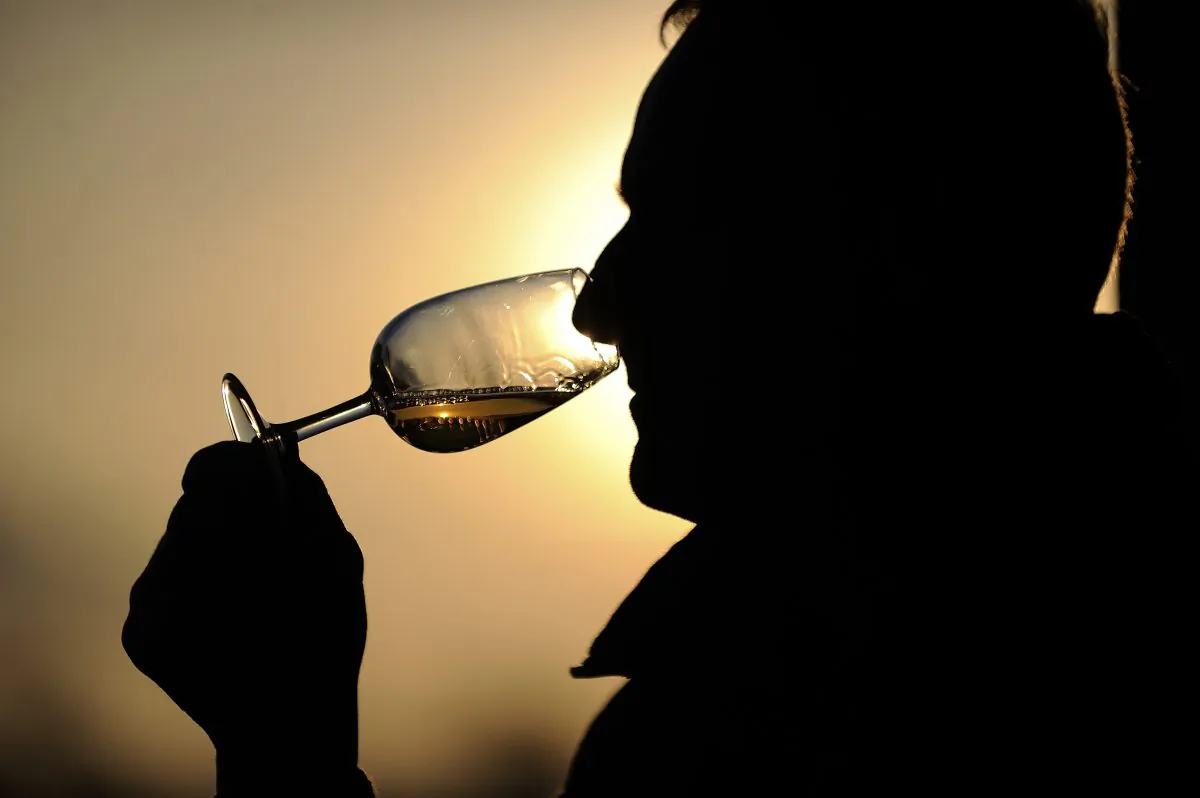 Patrice Achard, a wine producer, poses with a glass of wine in his wine cellar on December 16, 2014 in Saint-Aubin-de-Luigne, near Angers, western France. (Jean-Sebastien Evrard/AFP/Getty Images)
