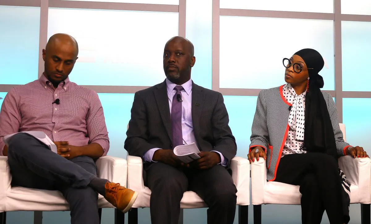(L to R) Thomas Mariadason, staff attorney, Advancement Project; Ed N. Davies, executive director, DC Trust; Dr. Bahiyyah Muhammad, assistant professor of Criminology, Howard University on May 7, at the New America Foundation. (Gary Feuerberg/ Epoch Times)