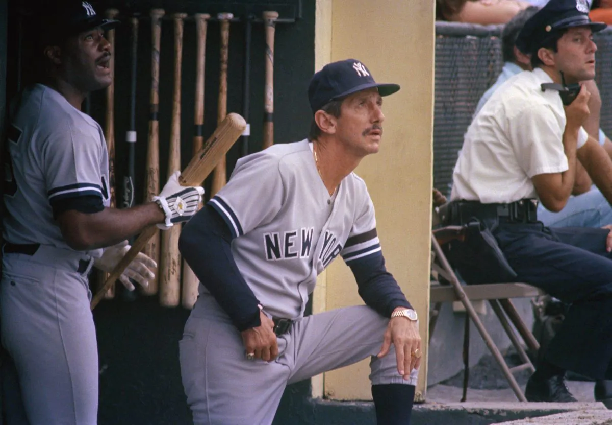 Former Yankees Manager Billy Martin (C) had five tours of duty in pinstripes winning the 1977 World Series with them. (AP Photo/Joe Giza)