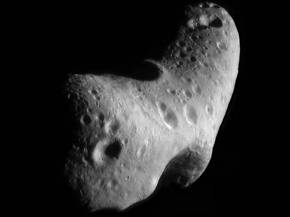 An image of Eros taken by NASA's Near Earth Asteroid Rendezvous mission in 2000.
(NASA/JHUAPL)