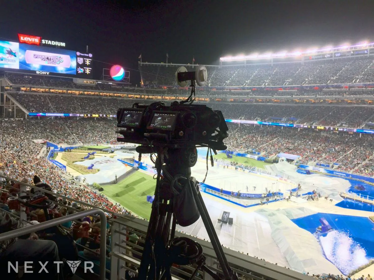 NextVR camera rig recording the 2015 Coors Light NHL LA Kings vs. San Jose Sharks hockey game, at Levi's Stadium, San Jose, on Feb. 21. (Photo courtesy of NextVR)
