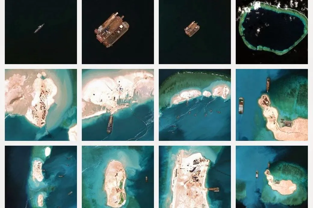 Images of China’s land reclamation activities on Mischief Reef in the Spratly Islands, as of early 2015. The United States has warned that it would not respect the claims to sovereignty and territorial waters that China expects the islands to assert. (Screenshot via Asia Maritime Transparency Initiative)