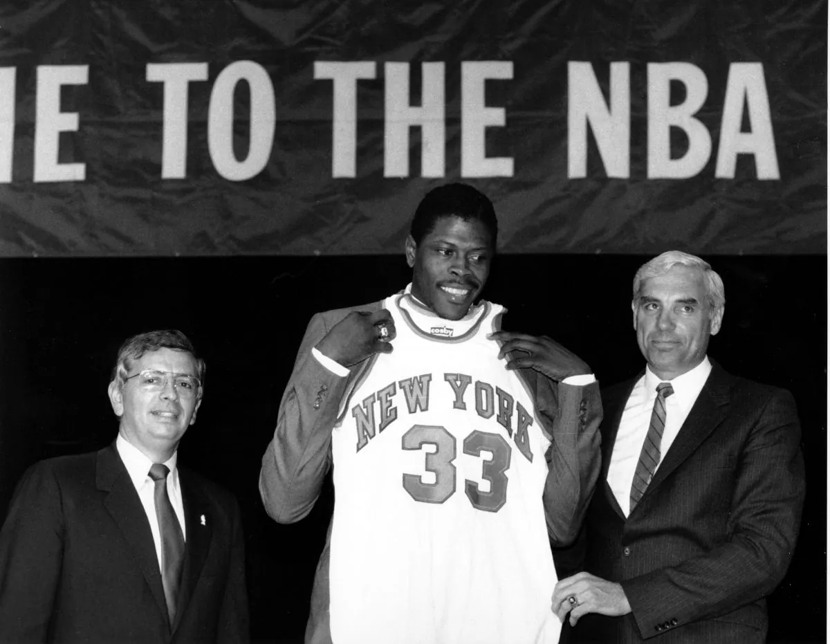 Patrick Ewing (C) was the big prize in the 1985 NBA Draft Lottery as the New York Knicks took him first overall. (AP Photo/Marty Lederhandler) 