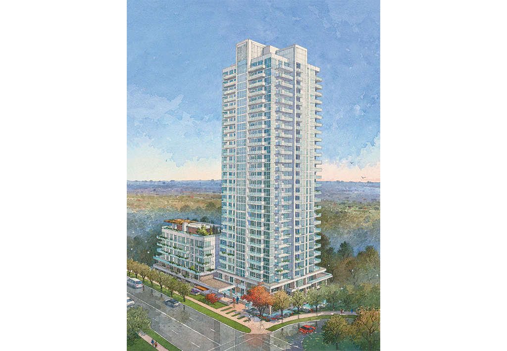 International Home Marketing Group has launched sales for the first phase at The Ravine, a master-planned community in North York that’s nestled amid acres of parkland. The first phase will be a 29-storey glass tower with 331 suites. (Courtesy of IHMG)
