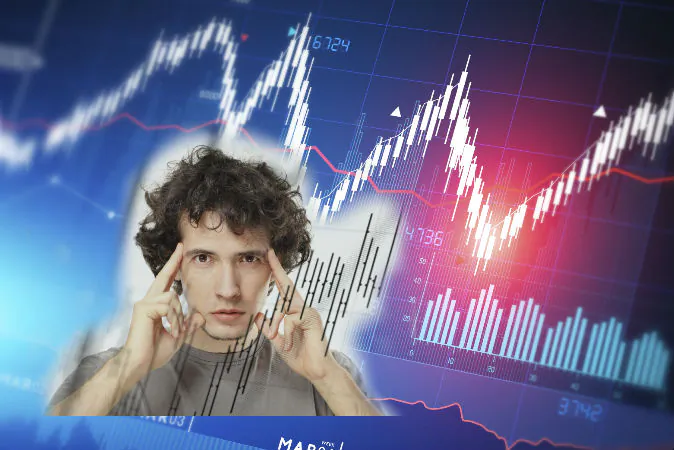 Illustration of a financial diagram (Solar Seven/iStock) Image of a man making a financial prediction (Lukas ZB/iStock) 