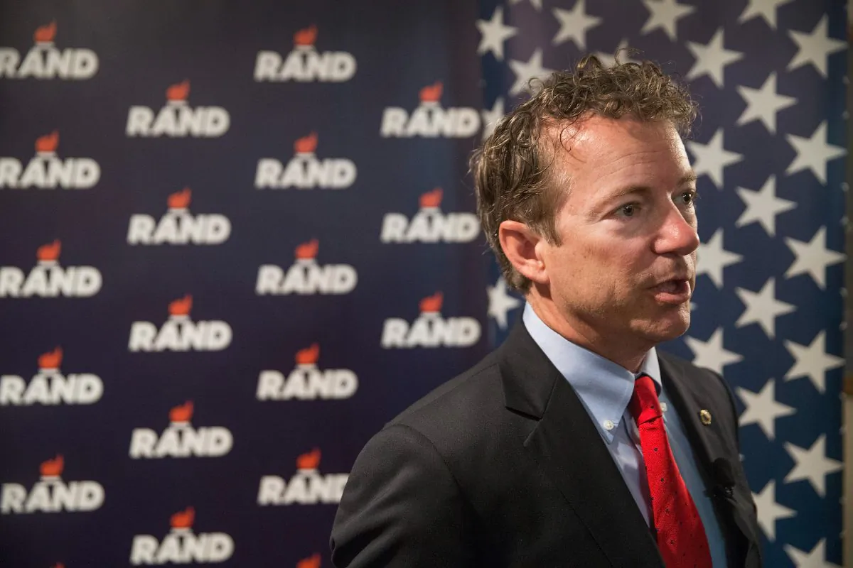 Senator Rand Paul (R-KY) waits to speak to guests during a campaign stop at the American Legion Hall in Vinton, Iowa. (Scott Olson/Getty Images)