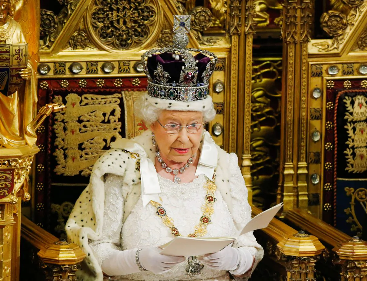 Queen Elizabeth II delivers the Queen's Speech to the House of Lords in the Palace of Westminster during the State Opening of Parliament on May 27, 2015 in London, England. (Alastair Grant/WPA Pool/Getty Images)