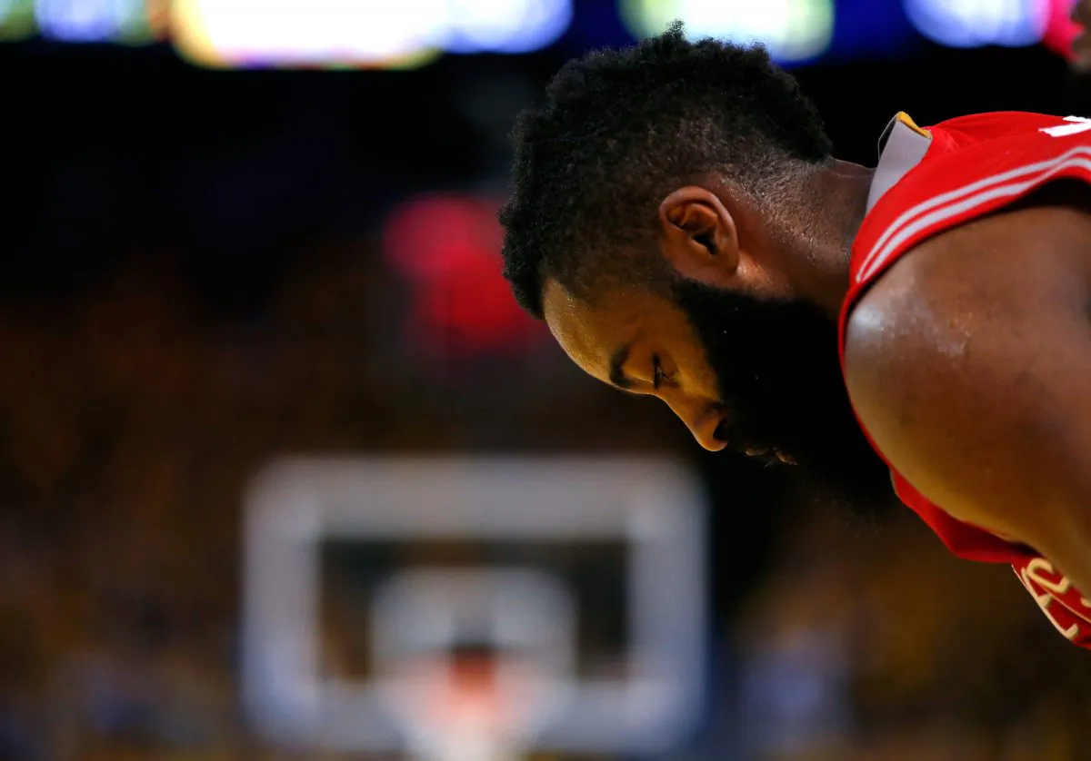 James Harden of the Houston Rockets had a playoff record 13 turnovers in the Game 5 loss to Golden State that ended Houston's season. (Ezra Shaw/Getty Images)