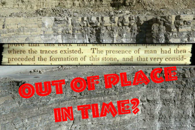 An excerpt from an 18th century record of a find that seemed to date human civilization as much, much older than previously thought. A file photo of limestone. (Achim Prill/iStock; edited by Epoch Times)