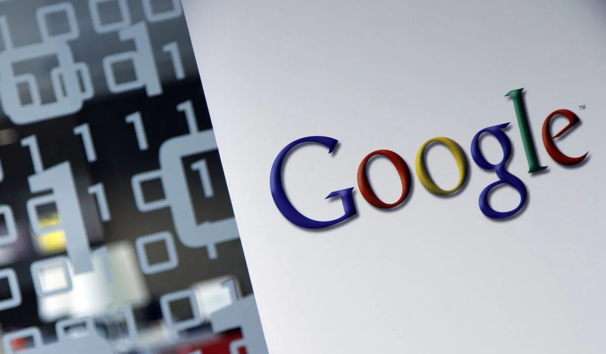 The Google logo is seen at the Google headquarters in Brussels. (AP Photo/Virginia Mayo)