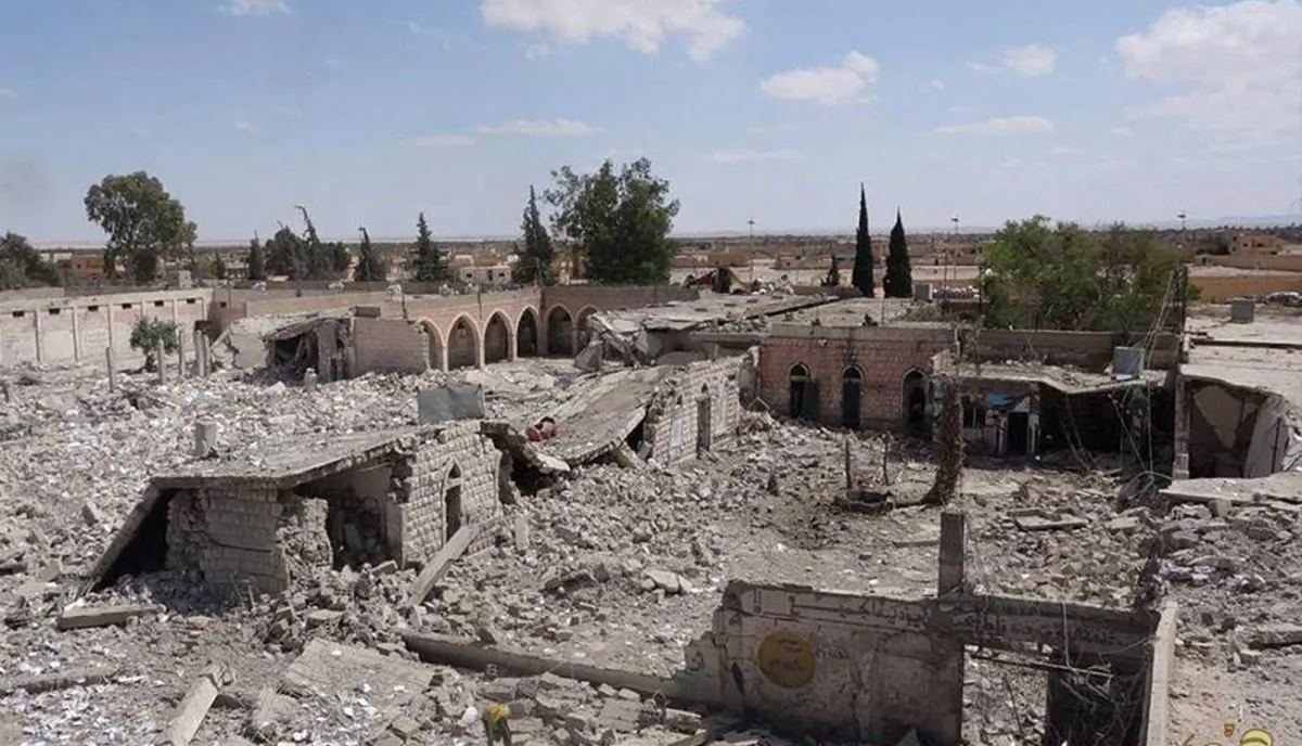 This photo released on Saturday May 30, 2015 by a militant website, which has been verified and is consistent with other AP reporting, shows Tadmur prison, blown up and destroyed by the Islamic State group in Palmyra (Tadmur in Arabic), Homs province, Syria. The prison was where government opponents were held and reports over the years said it was the site of beatings and torture. (Militant website via AP, File)