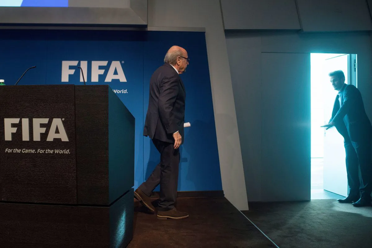 FIFA President Sepp Blatter leaves after a press conference at the headquarters of the world's football governing body in Zurich on June 2, 2015. (Valeriano Di Domenico/AFP/Getty Images)