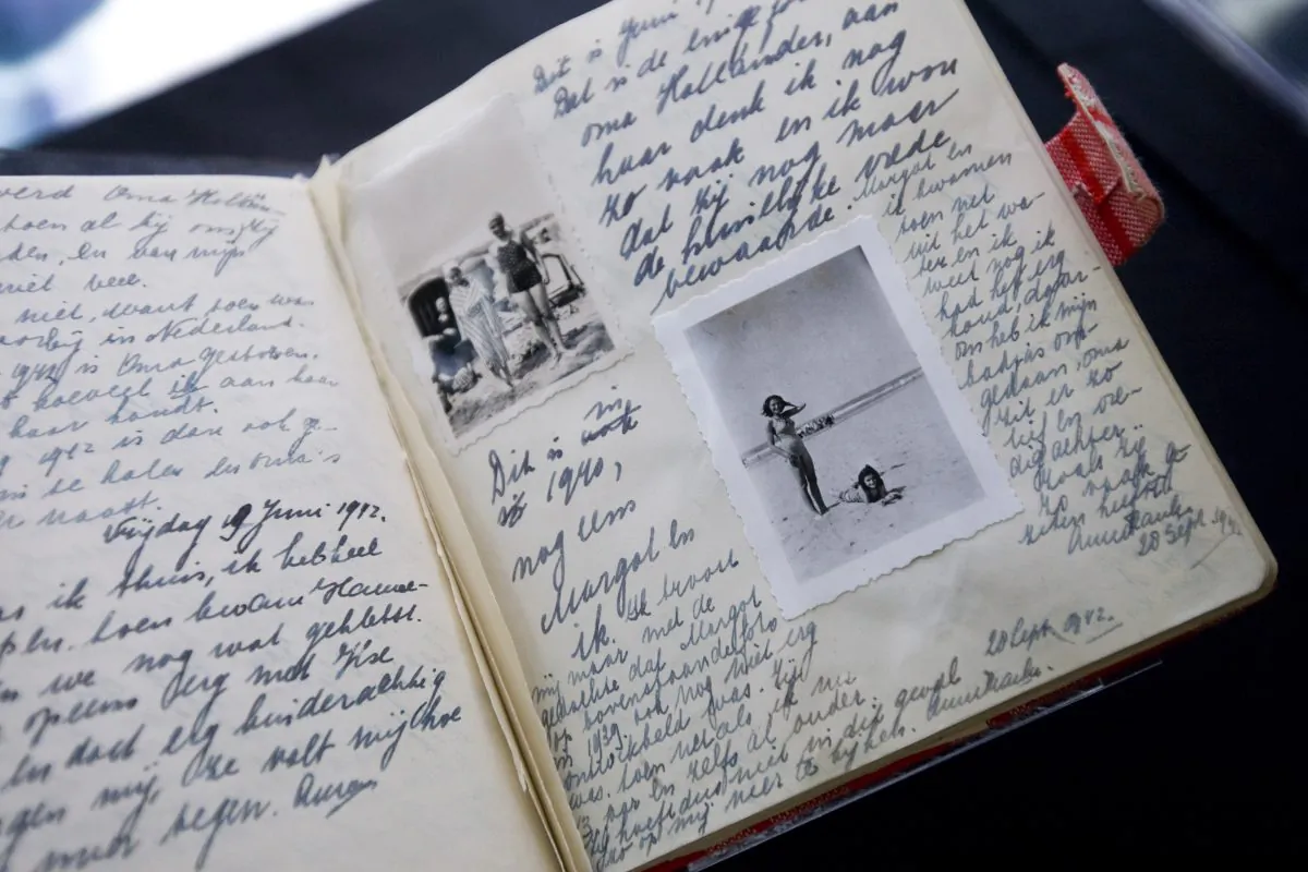 A facsimile of Anne Frank's diary at Anne Frank House in Amsterdam on June 11, 2009. (AP Photo/Evert Elzinga)
