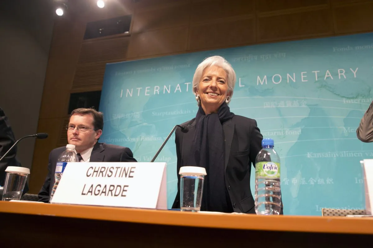 International Monetary Fund (IMF) Managing Director Christine Lagarde, right, arrives for a news conference in Washington, June 4, 2015. (AP Photo/Jacquelyn Martin)