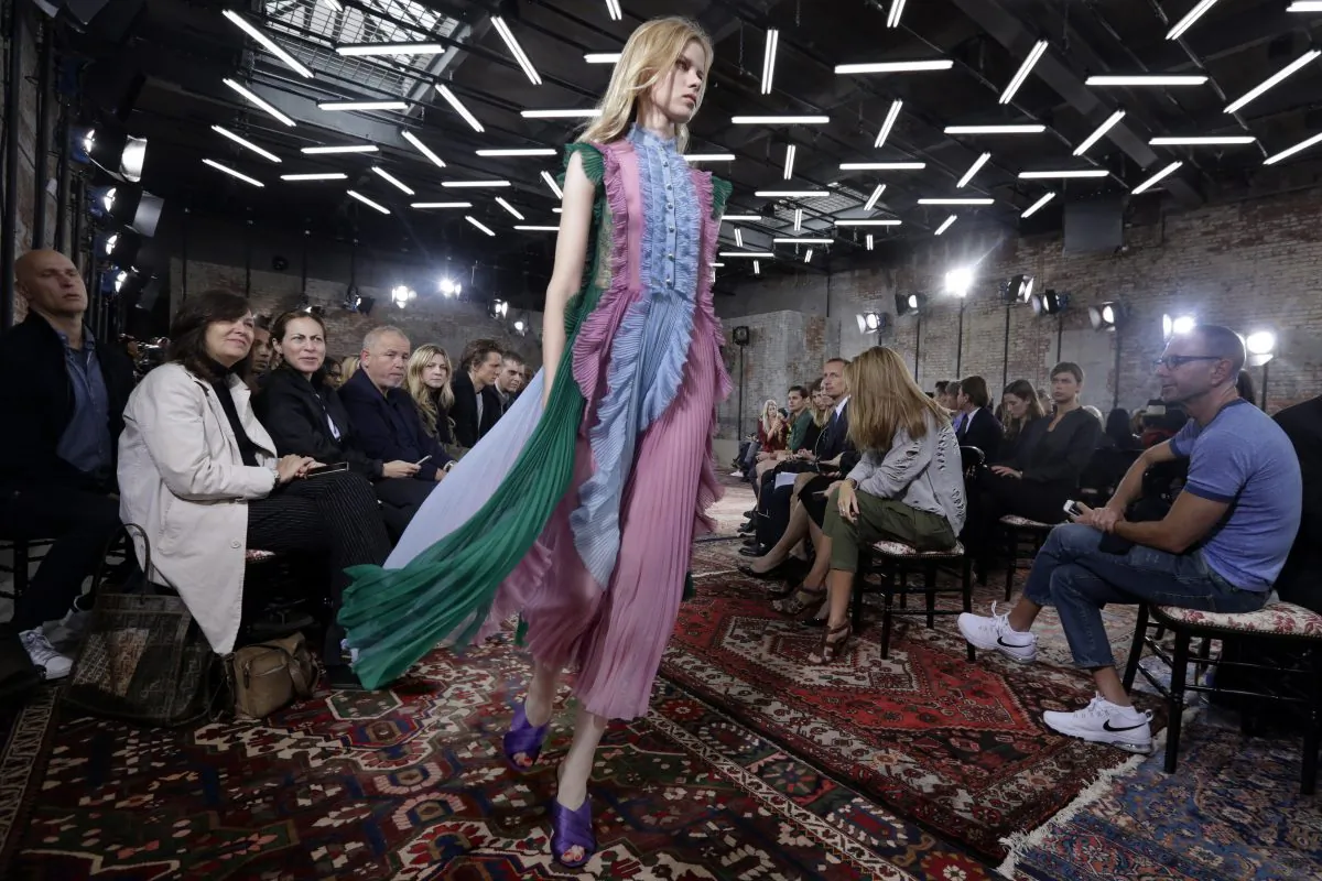 The Gucci cruise wear collection is modeled in New York, Thursday, June 4, 2015. Gucci's new creative director Alessandro Michele put on a whimsical, eclectic show Thursday for his first resort collection. (AP Photo/Richard Drew)