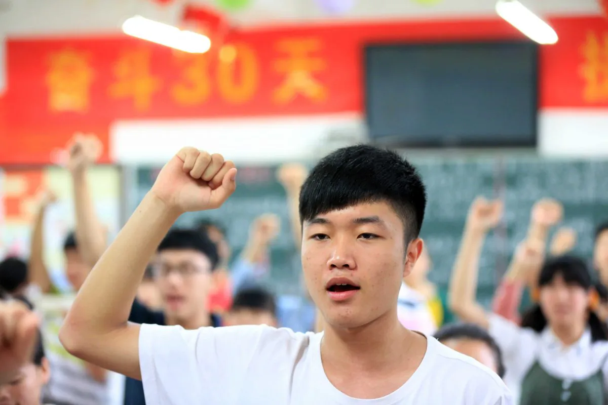 Students vow to obey the exam regulations before sitting the 2014 university entrance exam of China, or the "gaokao", in Bozhou, east China's Anhui province on June 7, 2014. (AFP/AFP/Getty Images)