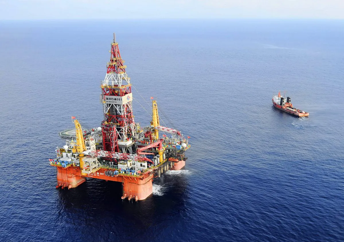 Haiyang Shiyou oil rig, the first deep-water drilling rig developed in China, is in the South China Sea on May 7, 2012. (Xinhua, Jin Liangkuai/AP)