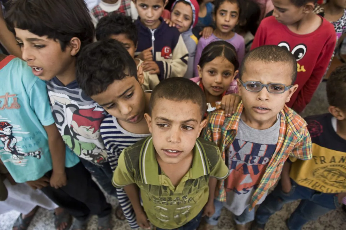 Displaced boys who fled their home after a Saudi-led airstrike destroyed their houses, live in a school in Sanaa, Yemen, Thursday, May 14, 2015. (AP Photo/Hani Mohammed)