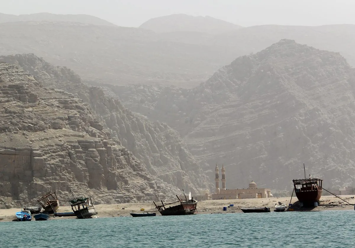 Old boats are seen along the coast line along the Strait of Hormuz off Oman on March 13, 2012. (Karim Sahib /AFP/Getty Images)