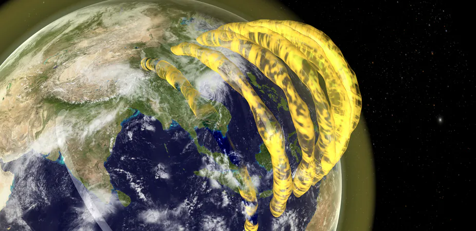 A 3D visualisation of the plasma tubes conforming to the Earth’s magnetic field. (CAASTRO / Mats Björklund)