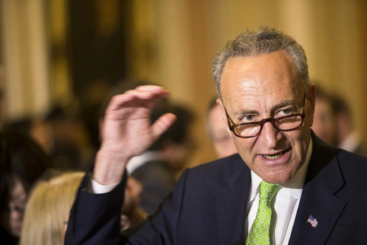 FILE - In this May 5, 2015, file photo, Sen. Charles Schumer, D-N.Y., speaks to reporters on Capitol Hill in Washington. (AP Photo/Brett Carlsen, File)