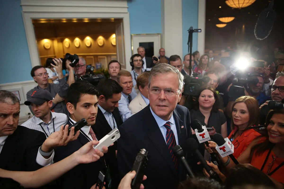 Former Florida Governor Jeb Bush and possible Republican presidential candidate speaks to the media after addressing the Rick Scott's Economic Growth Summit held at the Disney's Yacht and Beach Club Convention Center on June 2, 2015 in Orlando, Florida.  (Joe Raedle/Getty Images)