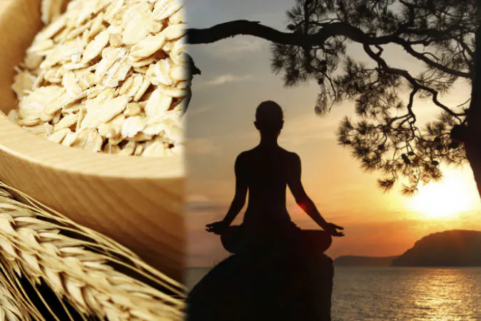Left: Grains (Matka_Wariatka/iStock) Right: A file photo of a meditator (Hlib Shabashnyi/iStock)