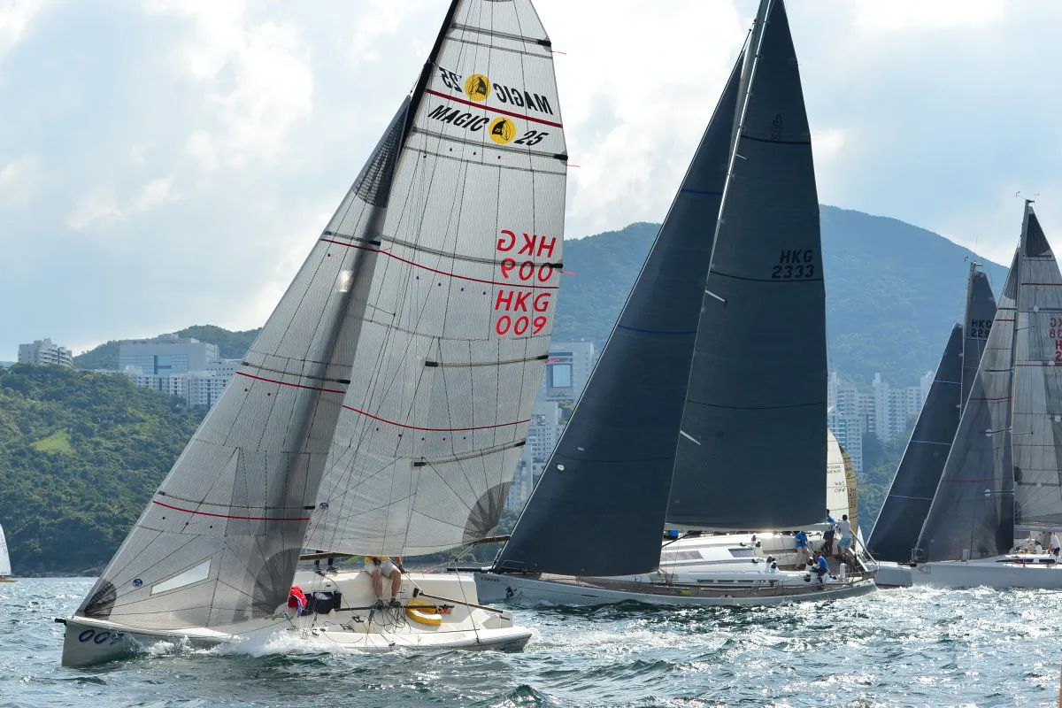 IRC and Sportsboat divisions set off on Race-2 of the Summer Saturday Series on Saturday June 13, 2015. ‘Lighthorse’ (Sail HKG 2333) won double line honours and double first places in the first two races of the series of 9-races in total, running through to August 8, 2015. (Bill Cox/Epoch Times)