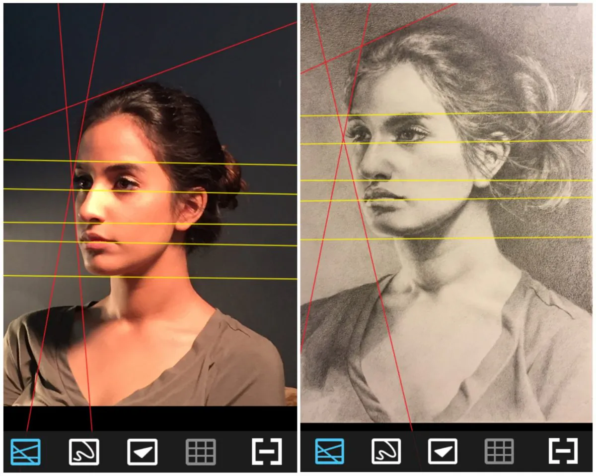 Artists can draw guides using the Miira app to judge the accuracy of a drawing. (Courtesy of Leslie Lienau)  