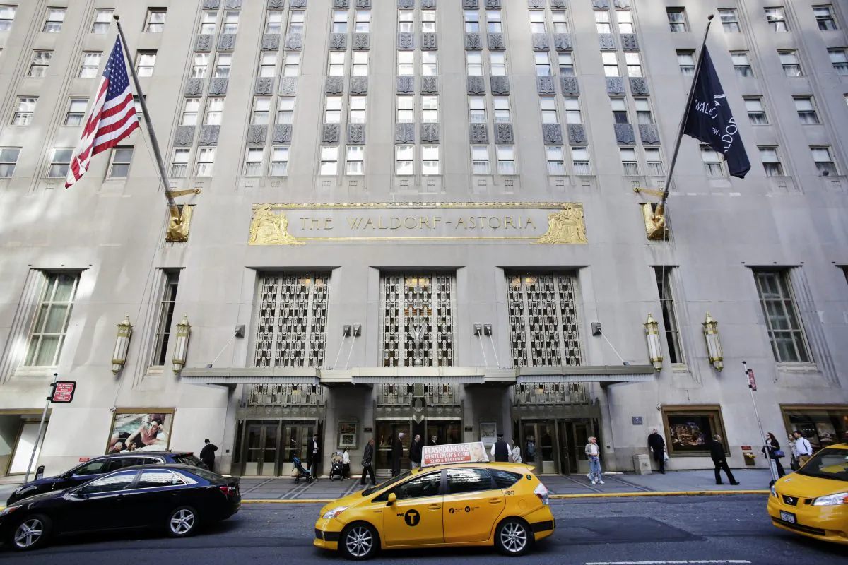 The Waldorf Astoria Hotel in Midtown East in Manhattan on Oct. 6, 2014. (AP Photo/Mark Lennihan)