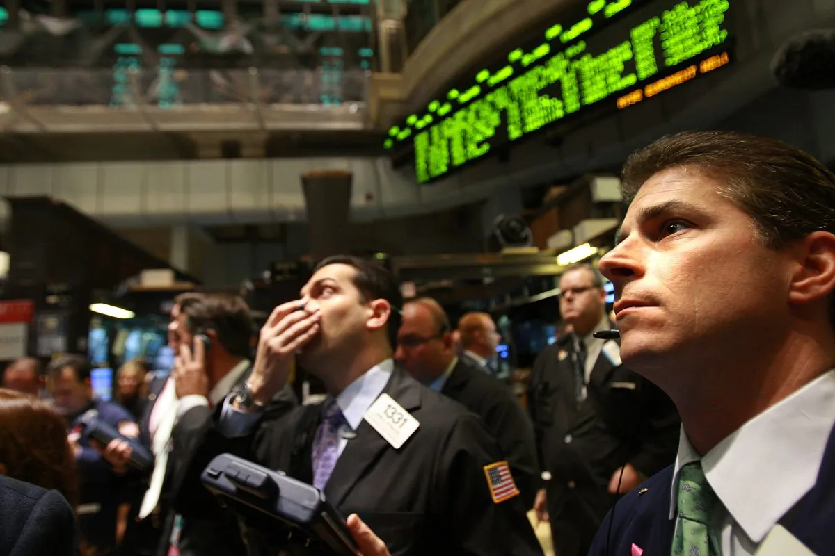 Trader working on the floor of the New York Stock Exchange during the frantic days of the Lehman crisis on Oct. 13, 2008. (Spencer Platt/Getty Images)