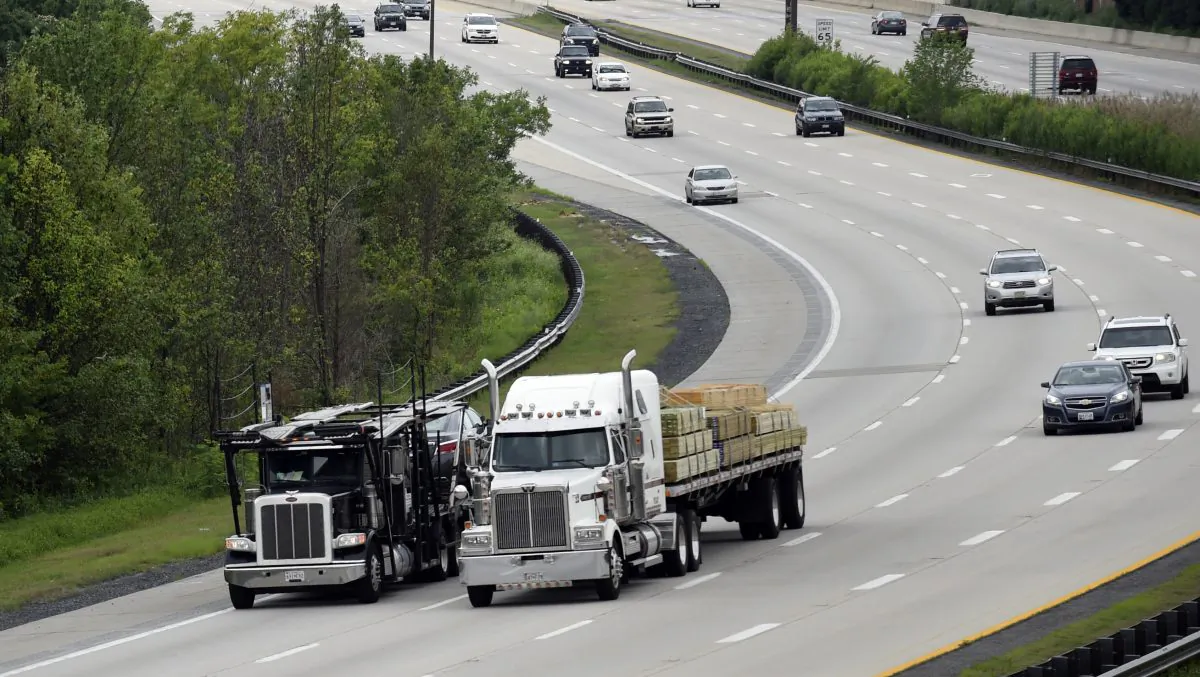 Trucks head eastbound on Rt 50 in Bowie, Md., 