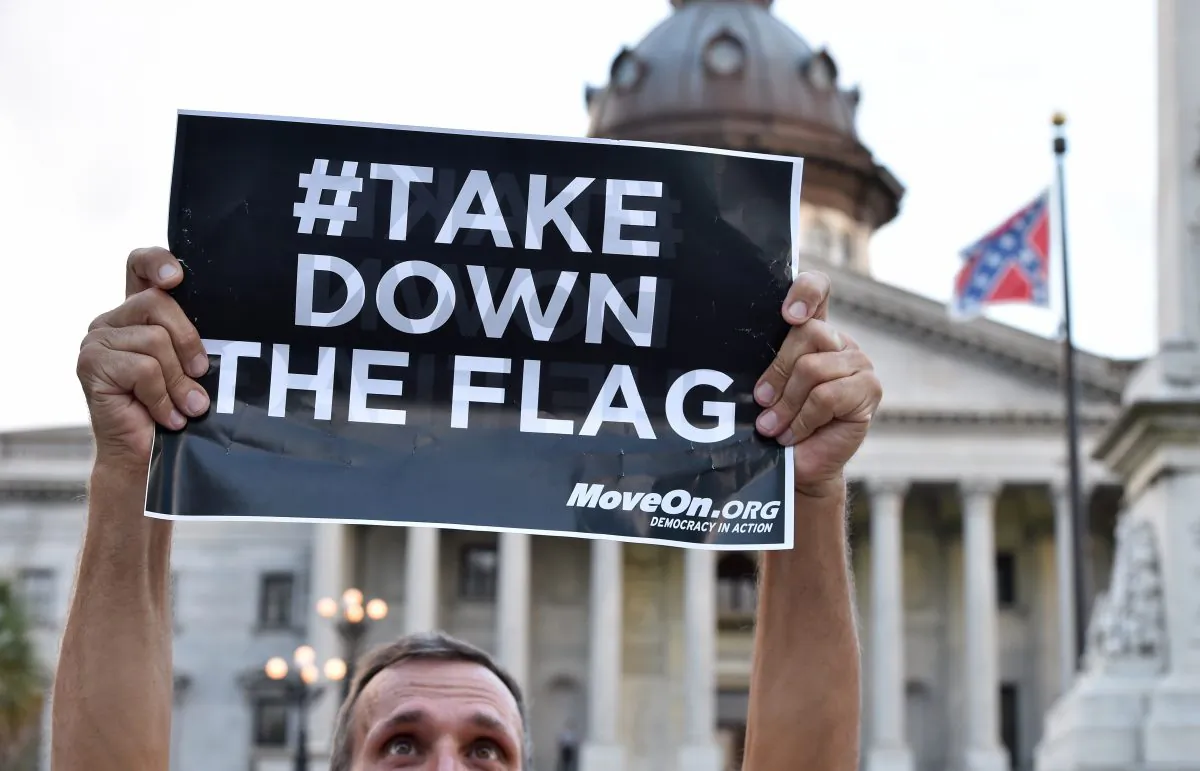 Hundreds of people gather for a protest rally against the Confederate flag in Columbia, South Carolina.(Mladen Antonov/AFP/Getty Images)