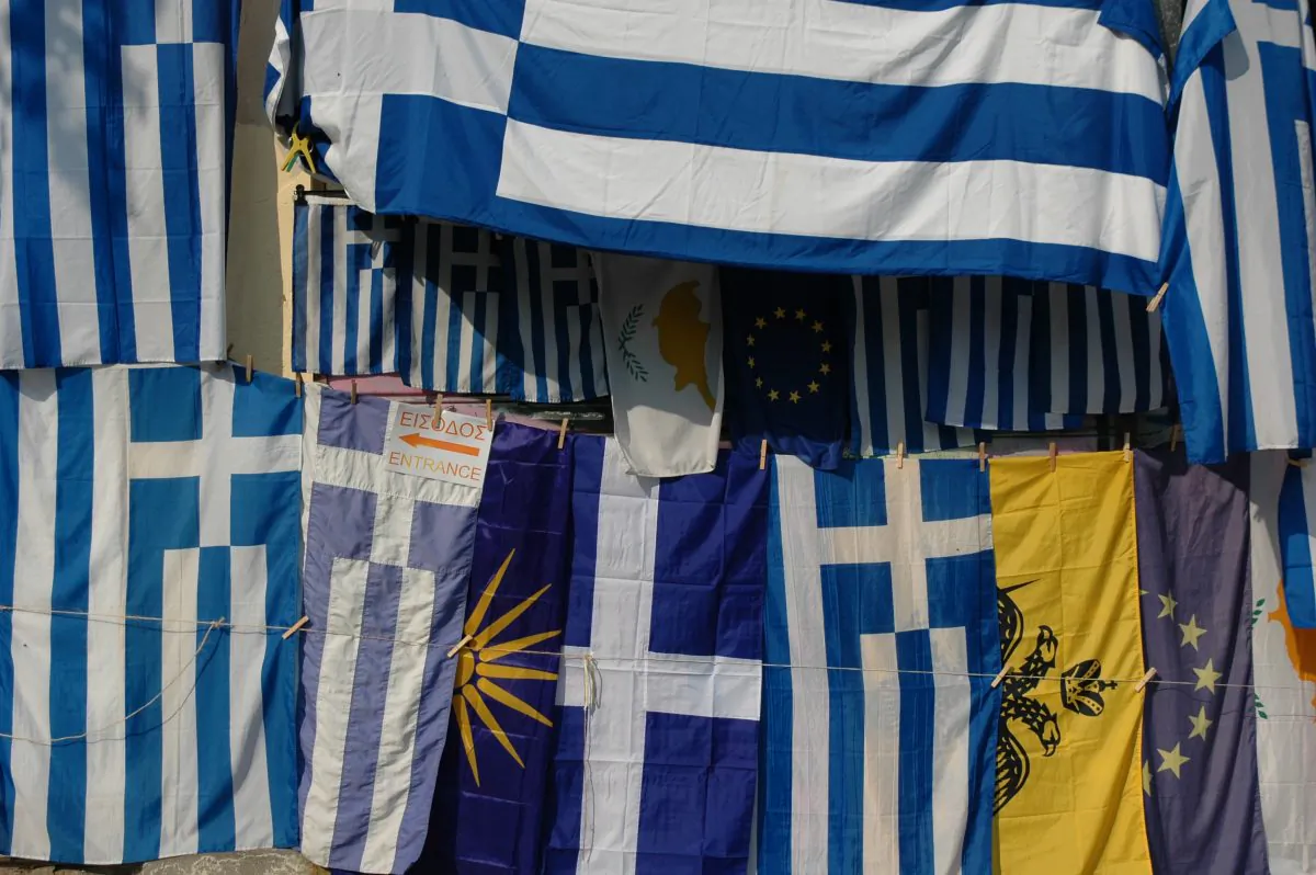 Flags for sale in Athens, Greece, on Oct. 27, 2008. (Jay Bergesen/Flickr/CC BY 2.0)