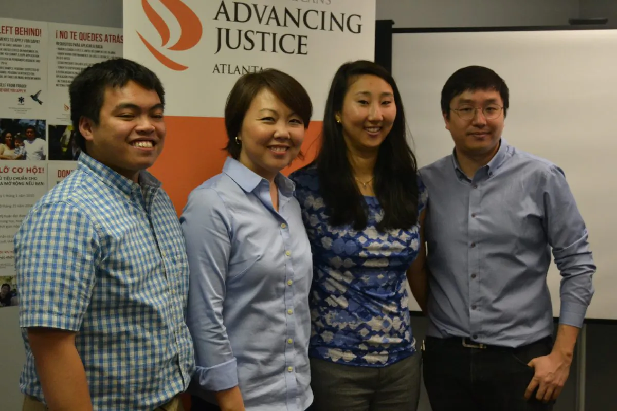 Raymond Partolan, Helen Kim Ho, Sara Hamilton and James Woo at Asian Americans Advancing Justice in Atlanta on June 22, 2015. (Mary Silver/Epoch Times)