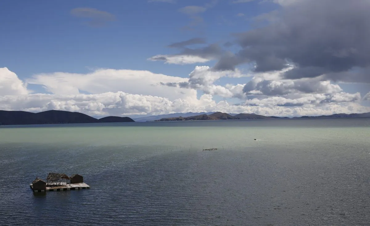 This April 25, 2105 photo shows a structure used for fishing on Lake Titicaca, South America’s largest body of fresh water, in Pata Patani, Bolivia. (AP Photo/Juan Karita)