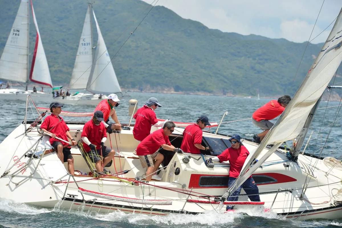 Steady on the rudder…… as ‘Getafix’ comes in to finish down-wind in Race-2 of the Hebe Haven Yacht Club Quest Yachting Typhoon Series on Sunday June 21, 2015.
(Bill Cox/Epoch Times)