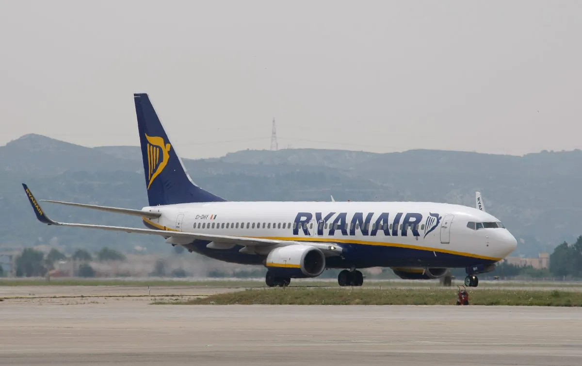 In this Wednesday, May 13, 2015 photo, a Ryanair plane lands at the Marseille Provence airport, in Marignane, southern France.  (AP Photo/Claude Paris)