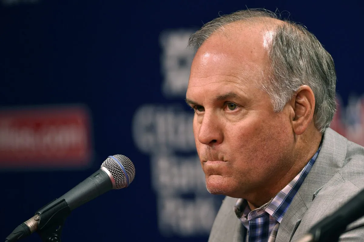 Former Philadelphia Phillies manager Ryne Sandberg pauses during a news conference where he announced his resignation before a baseball game against the Washington Nationals, Friday, June 26, 2015, in Philadelphia. (AP Photo/Matt Slocum)
