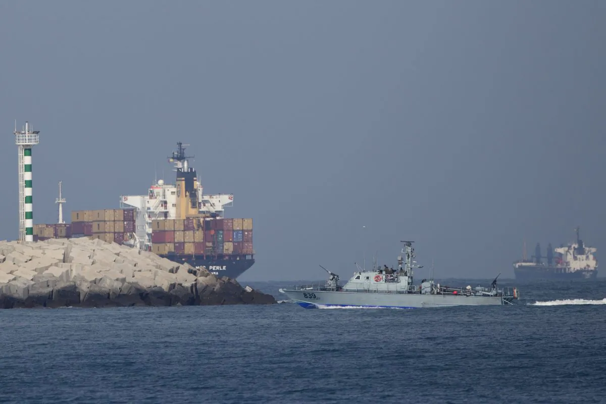 An Israeli naval battle ship sails in the Mediterranean sea back to Ashdod port in Israel, Monday, June 29, 2015. (AP Photo/Ariel Schalit)